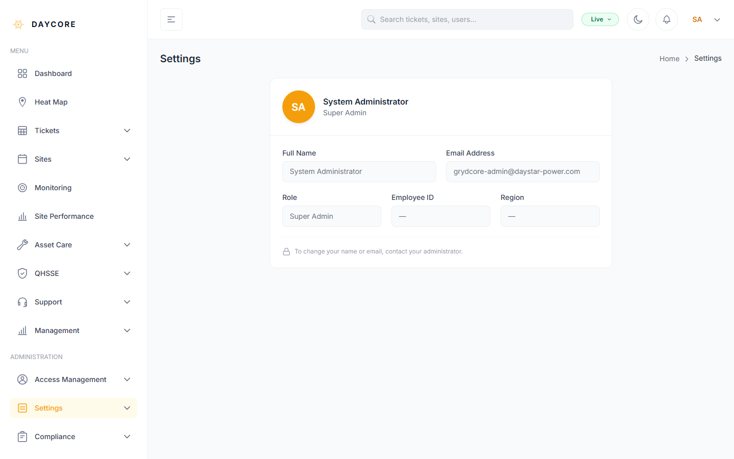 Screenshot: Open Settings
